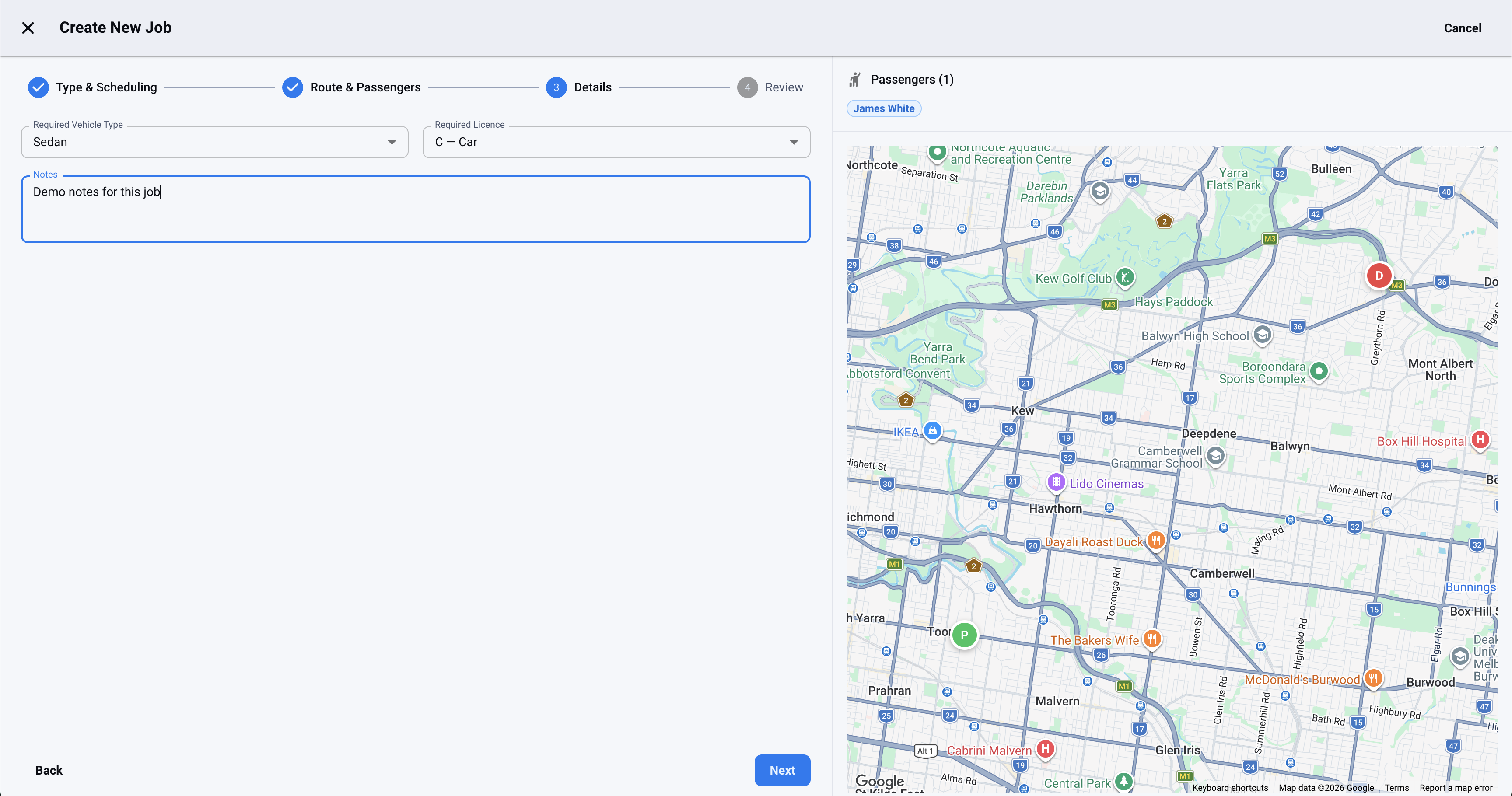 Create job step 3: Driver & Vehicle